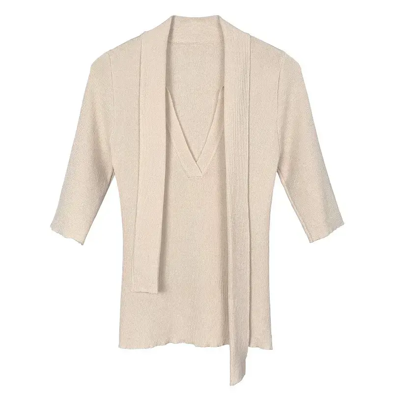 South Korea Ribbon Deep V Neck Low Cut Top for Women