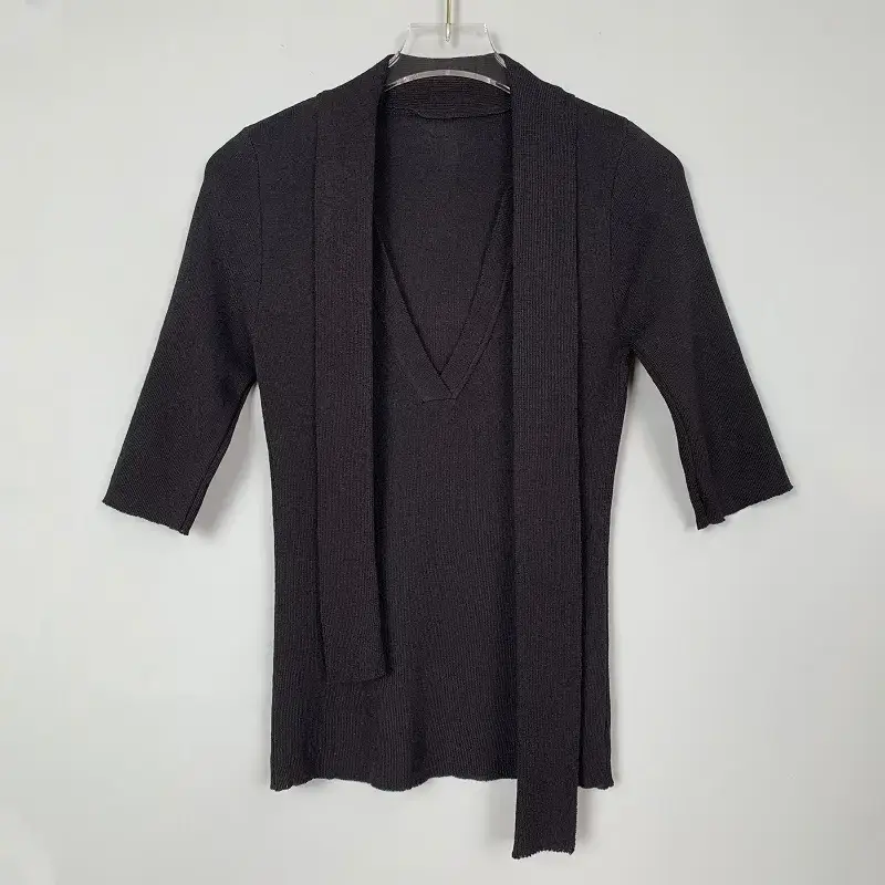 South Korea Ribbon Deep V Neck Low Cut Top for Women