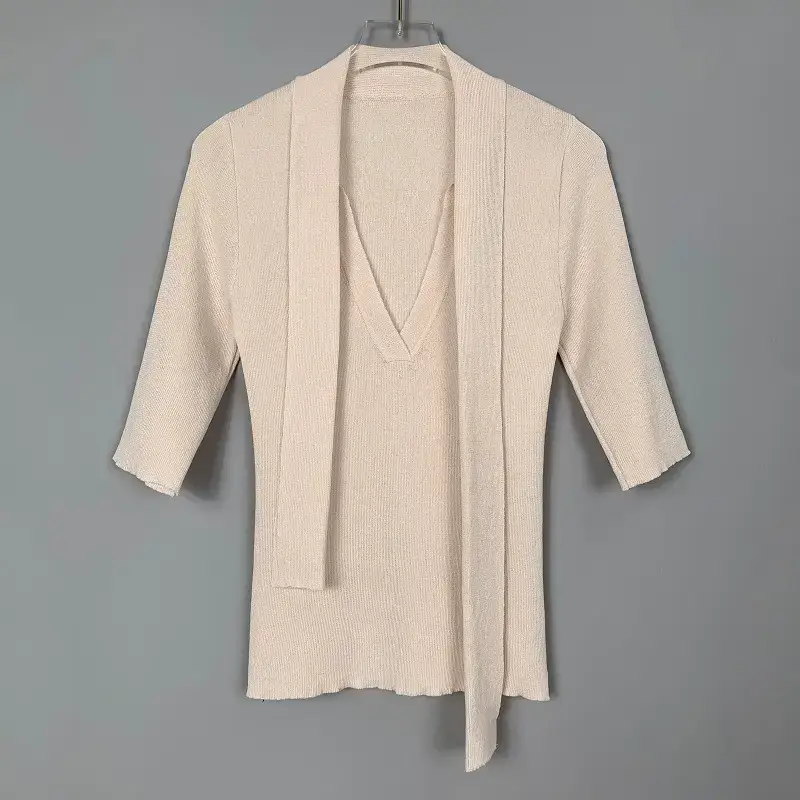 South Korea Ribbon Deep V Neck Low Cut Top for Women