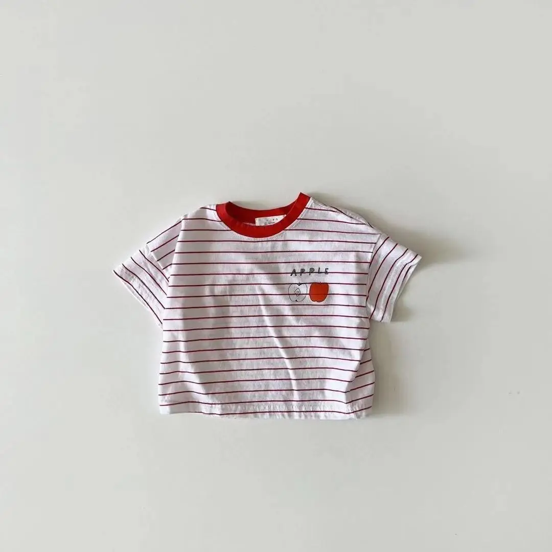INS Baby Striped T-Shirt Boys Girls Apple Logo - Image 2