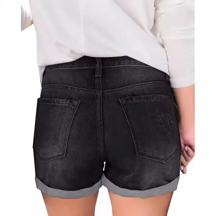 Factory European American Cross Border Denim Shorts Slim Ripped Cuffed - Image 4