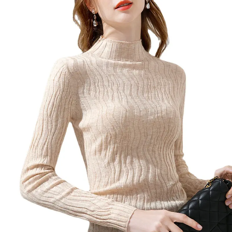 Women's New Half Turtleneck Knit T-Shirt Yellow - Image 4
