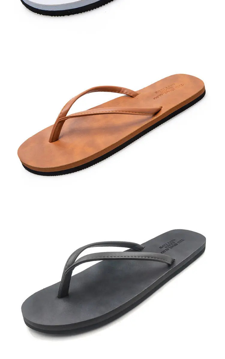 Men's Tan Leather Flip Flops Non-Slip Summer — feature 20