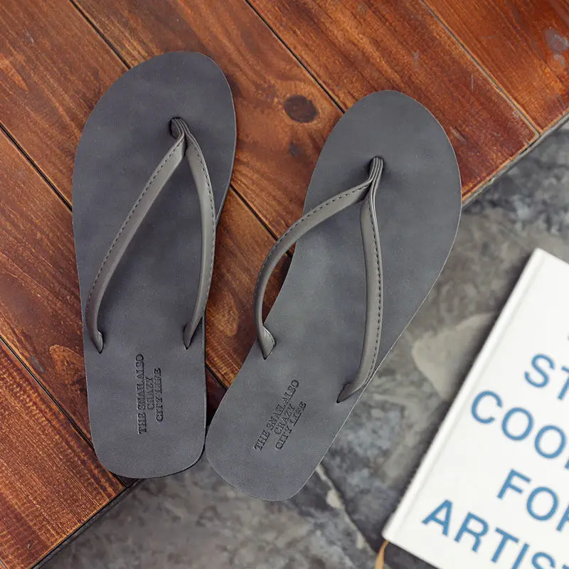Men's Tan Leather Flip Flops Non-Slip Summer