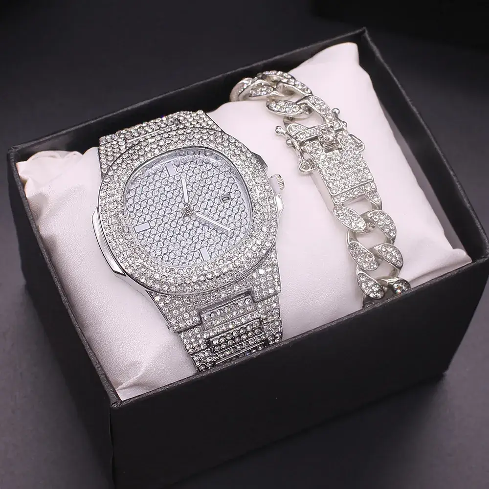 Men 3PC Gold Plated Wristwatch Set with Bracelet - Image 2