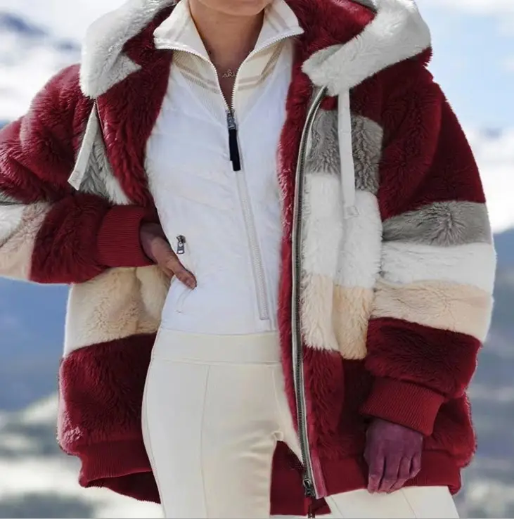 Women Hooded Plush Coat Multi Color Winter Warm