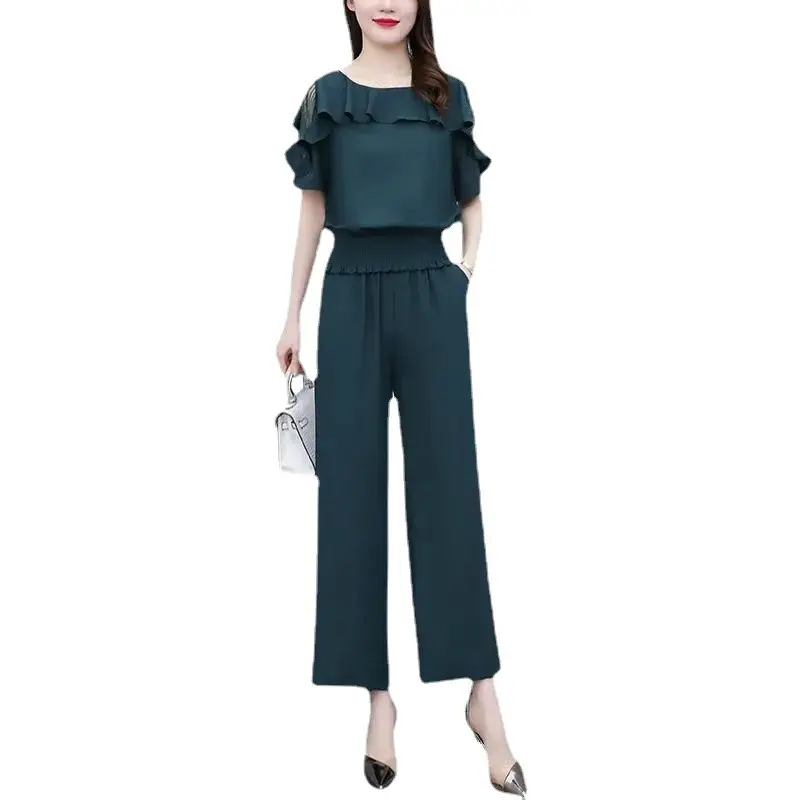 Black Wide Leg Tights with Ruffled Top for Women - Image 5