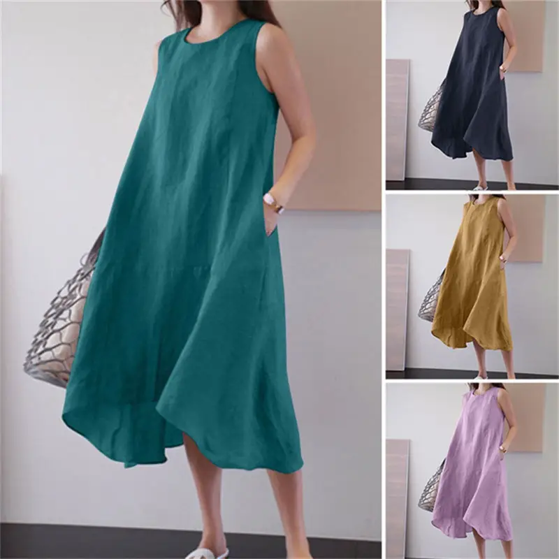 Sleeveless Cotton Dress Plus Size Long Swing Vest - Image 5