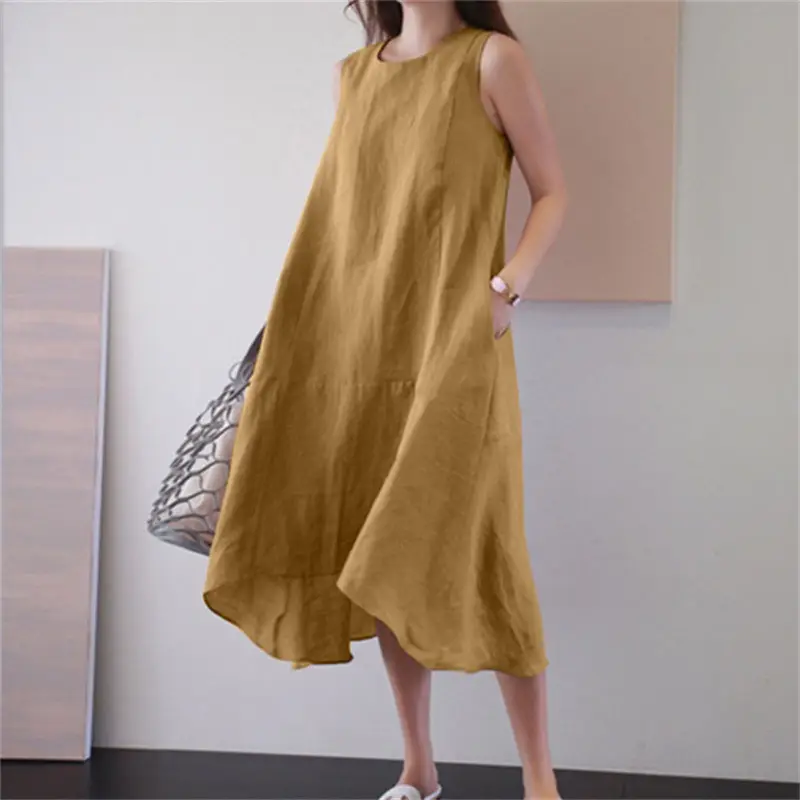 Sleeveless Cotton Dress Plus Size Long Swing Vest - Image 6