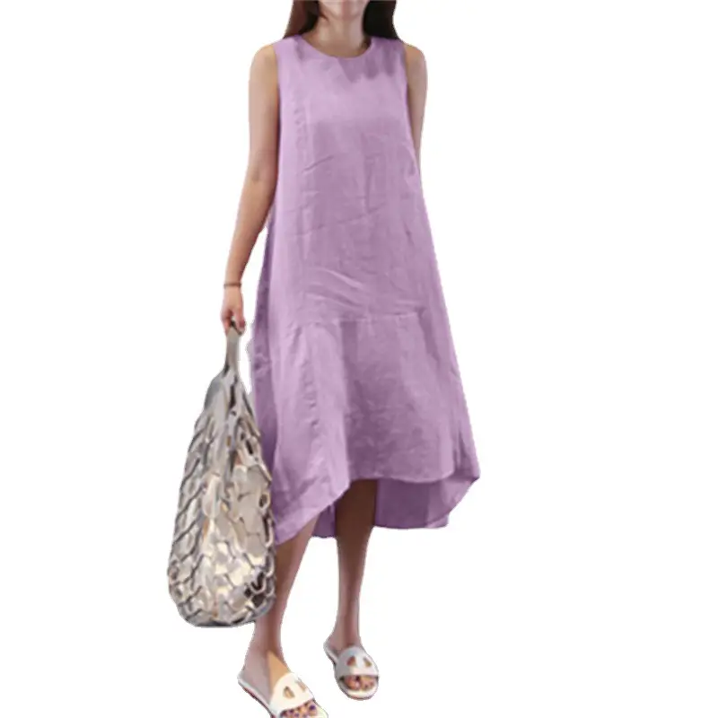 Sleeveless Cotton Dress Plus Size Long Swing Vest - Image 9