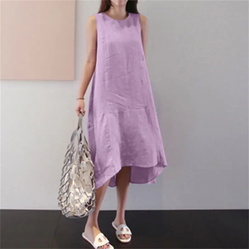 Sleeveless Cotton Dress Plus Size Long Swing Vest - Image 2