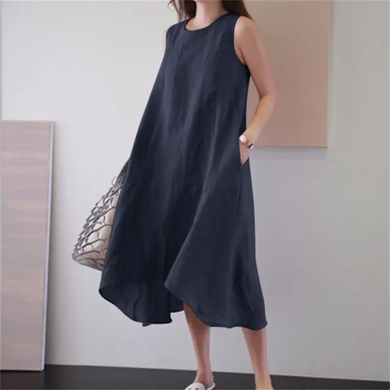 Sleeveless Cotton Dress Plus Size Long Swing Vest - Image 3