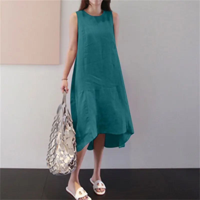 Sleeveless Cotton Dress Plus Size Long Swing Vest - Image 4