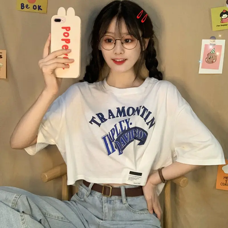 Women Short Sleeve T-Shirt White Framontin Print Summer 2025 - Image 4