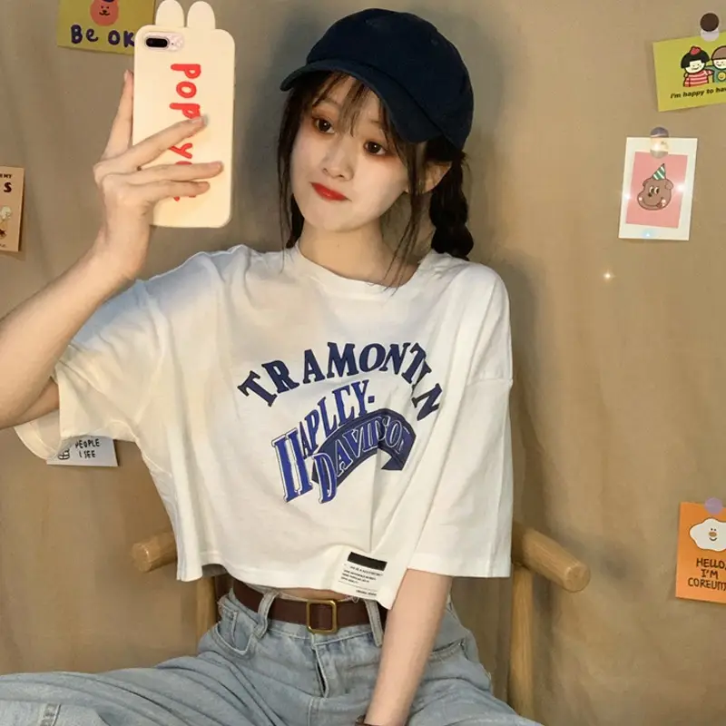 Women Short Sleeve T-Shirt White Framontin Print Summer 2025 - Image 6