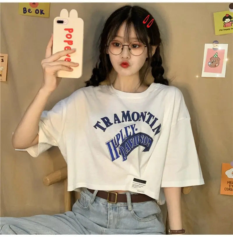 Women Short Sleeve T-Shirt White Framontin Print Summer 2025 — feature 2
