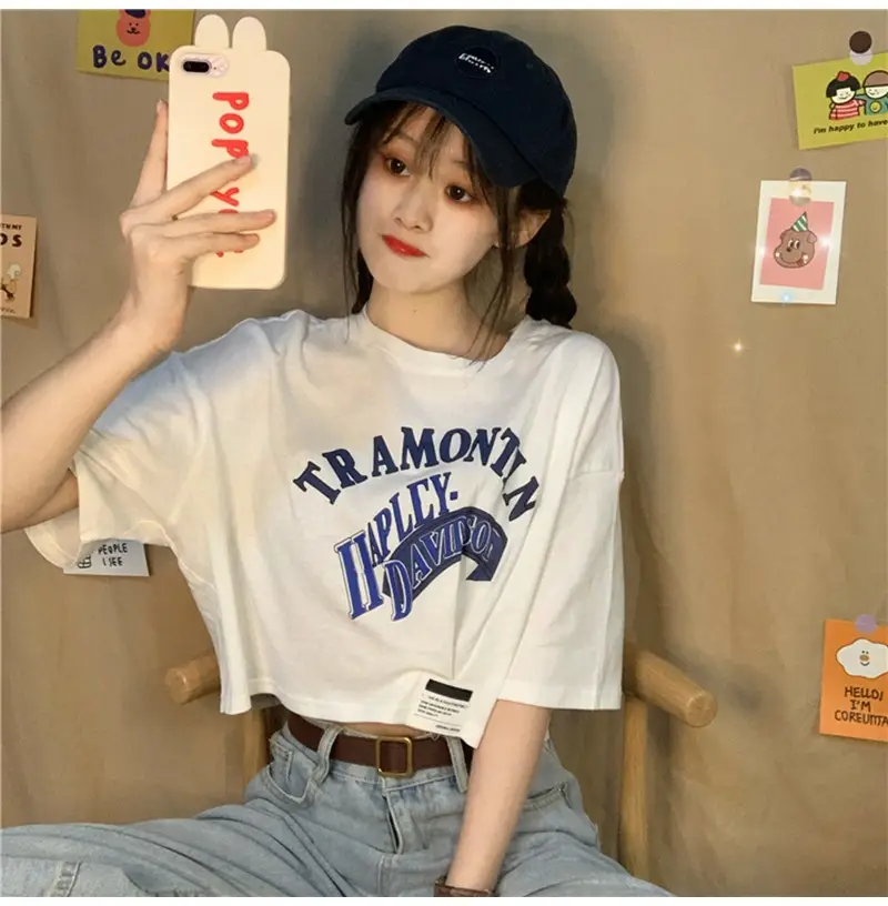 Women Short Sleeve T-Shirt White Framontin Print Summer 2025 — feature 5