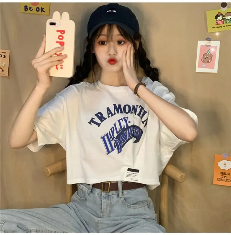 Women Short Sleeve T-Shirt White Framontin Print Summer 2025 — feature 7