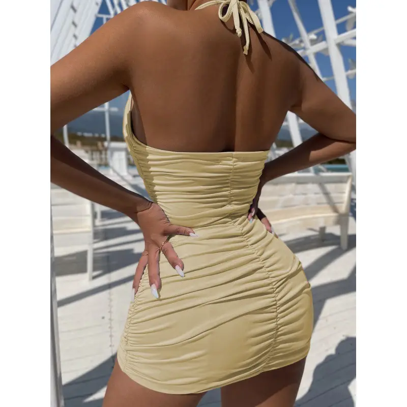 Sexy Backless Hip Dress 2022 Gold Hollow Pleated - Image 4