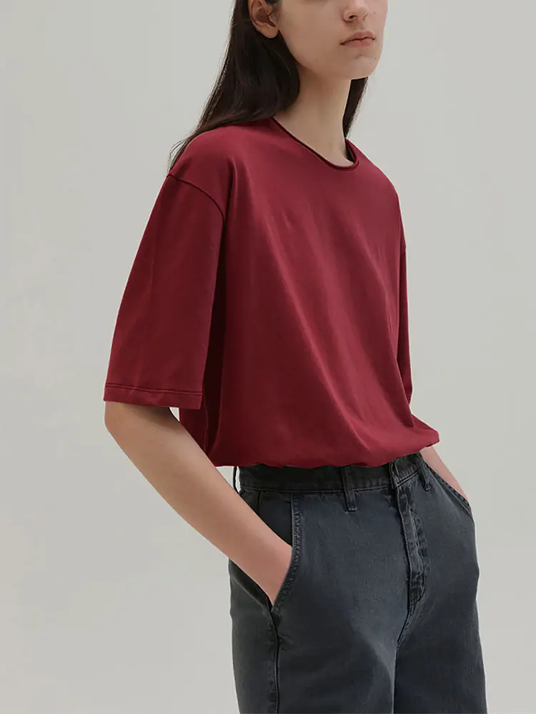 Women Maroon Short Sleeve T-Shirt Basic Style - Image 6