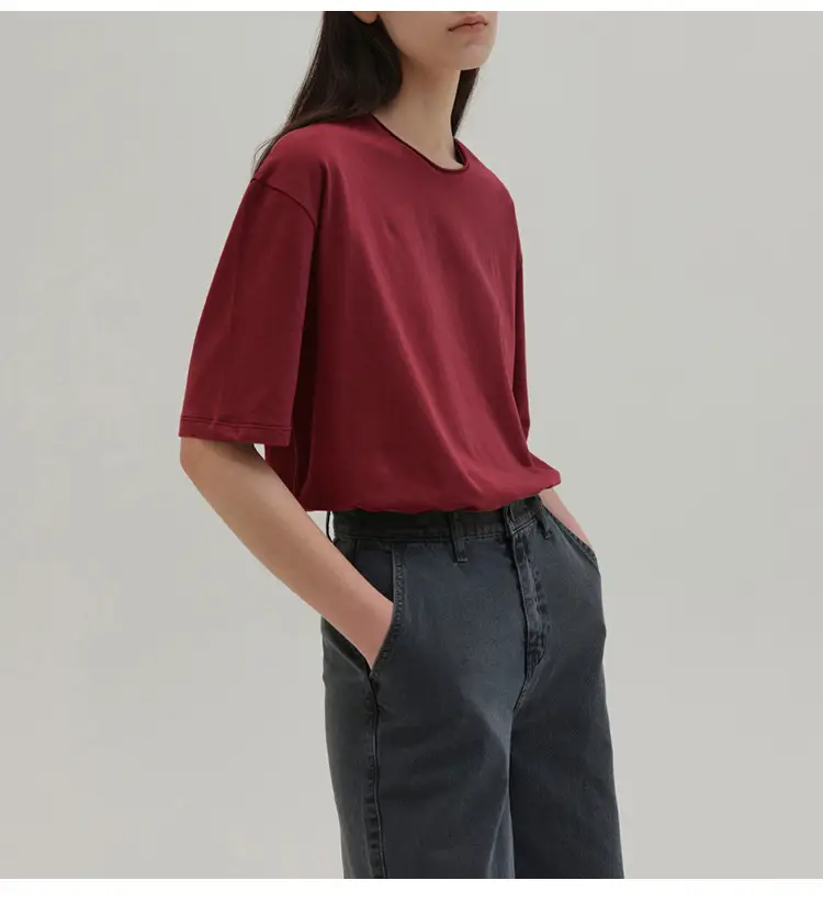 Women Maroon Short Sleeve T-Shirt Basic Style — feature 13