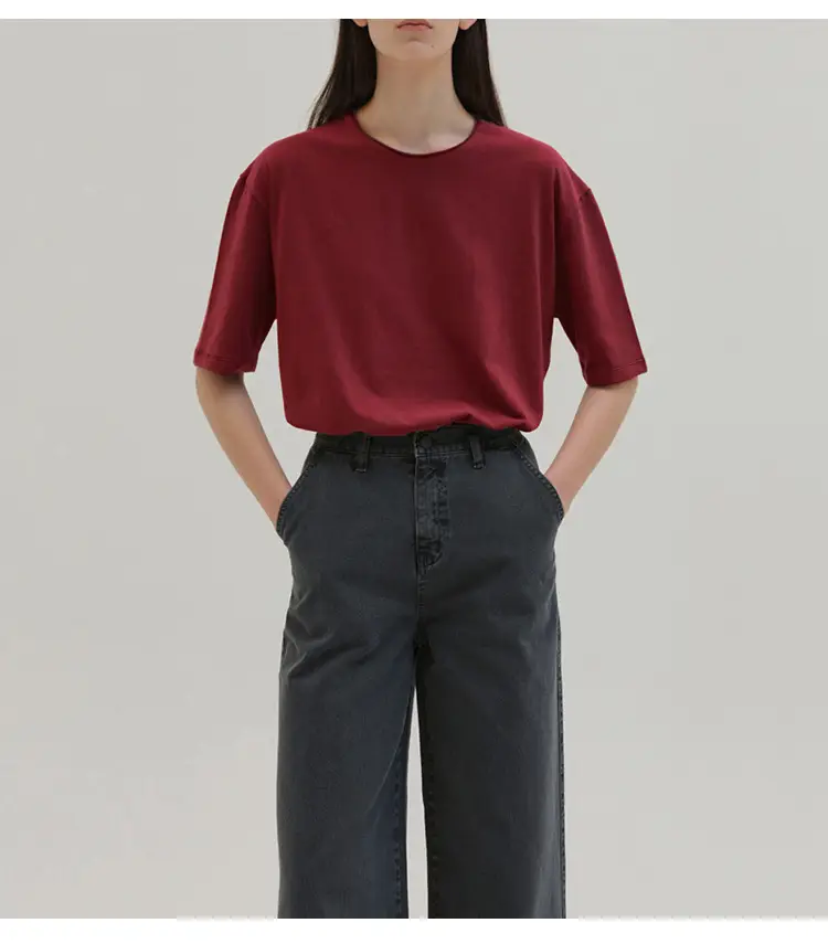 Women Maroon Short Sleeve T-Shirt Basic Style — feature 14