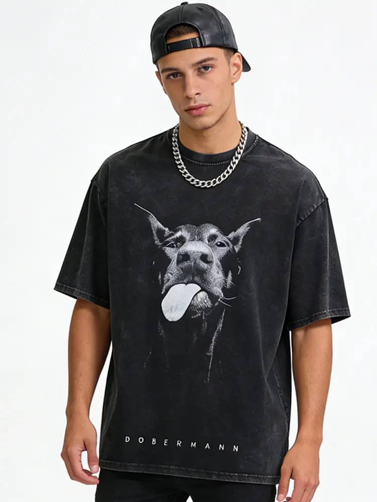 Men Loose Fit Black T-Shirt Round Neck Short Sleeve - Image 5
