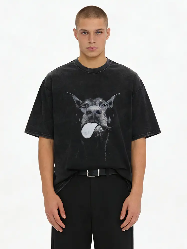 Men Loose Fit Black T-Shirt Round Neck Short Sleeve - Image 7