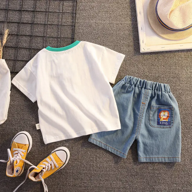 Boys Cartoon Cotton T-Shirt Shorts Set Summer Wear - Image 2