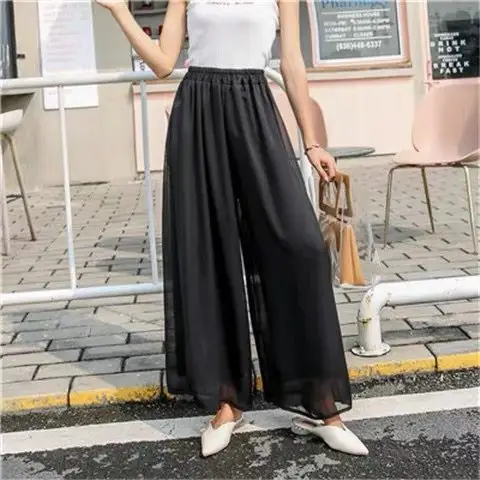 Women's White & Black Chiffon Drape Pants Large - Image 8