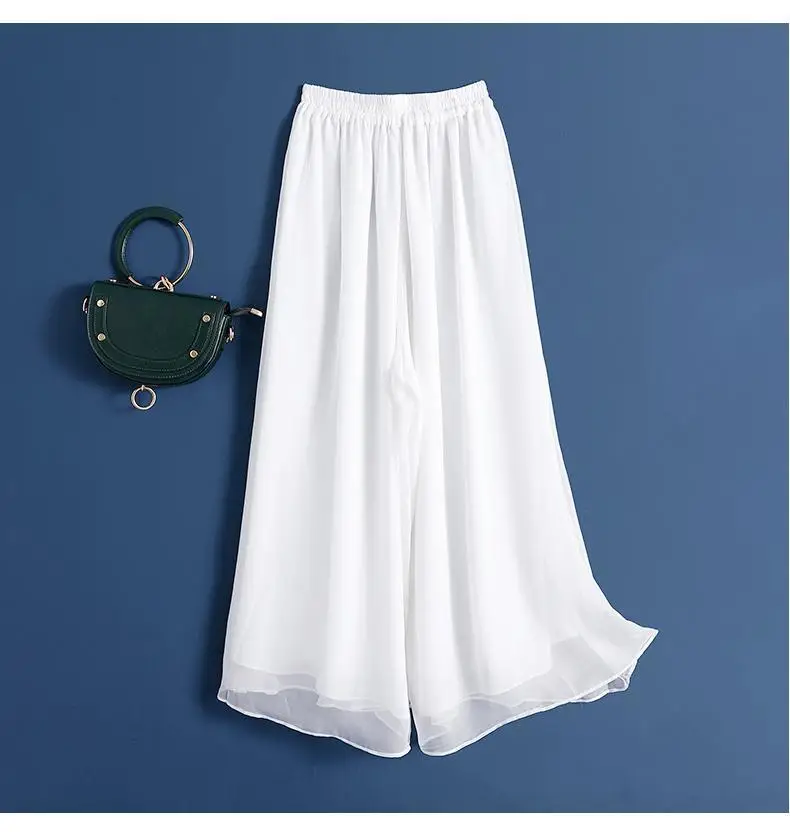 Women's White & Black Chiffon Drape Pants Large — feature 14