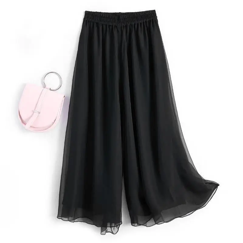 Women's White & Black Chiffon Drape Pants Large — feature 3