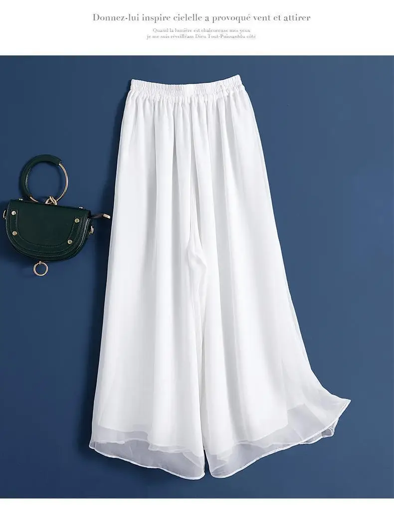 Women's White & Black Chiffon Drape Pants Large — feature 5