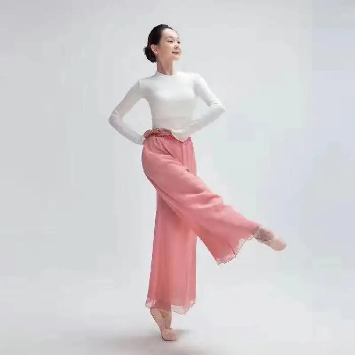 Women's White & Black Chiffon Drape Pants Large - Image 3