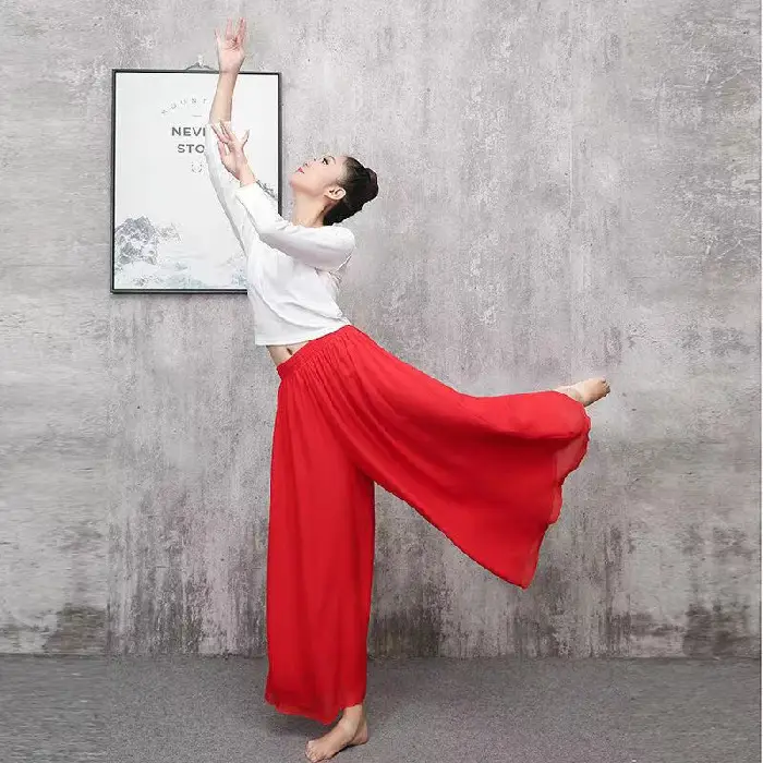 Women's White & Black Chiffon Drape Pants Large - Image 4