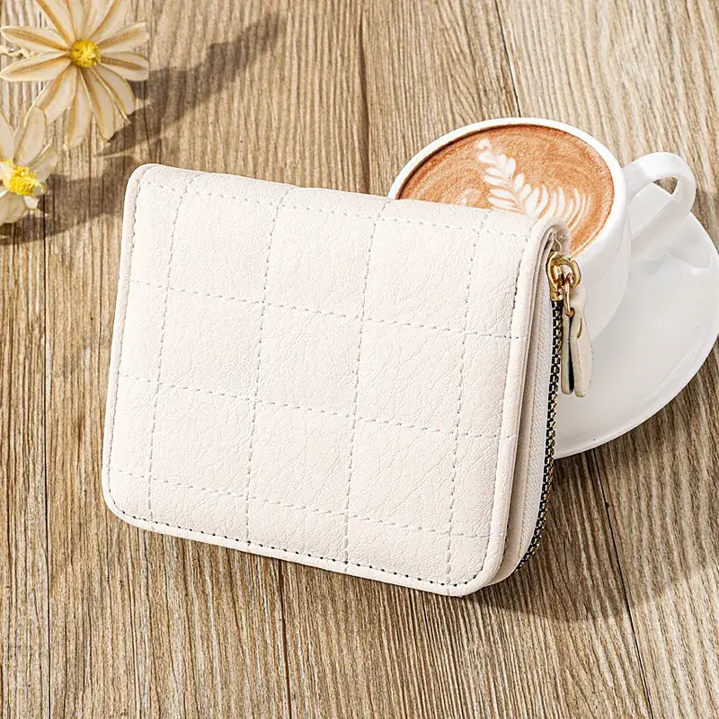 White Quilted Zippered Wallet for Women