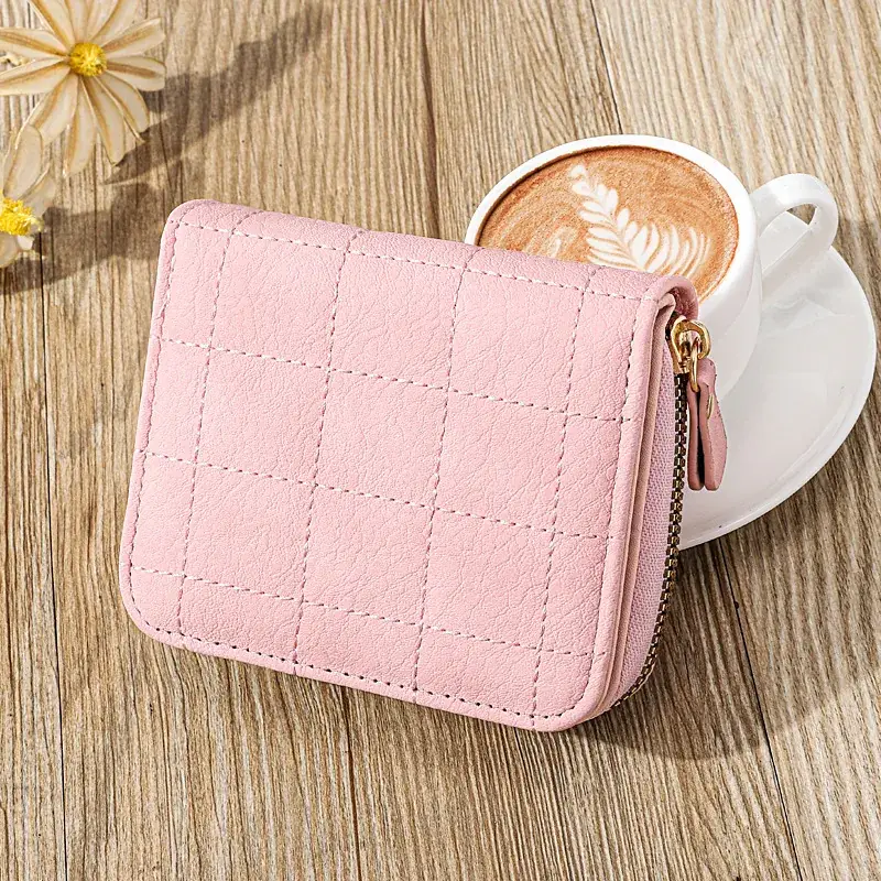White Quilted Zippered Wallet for Women