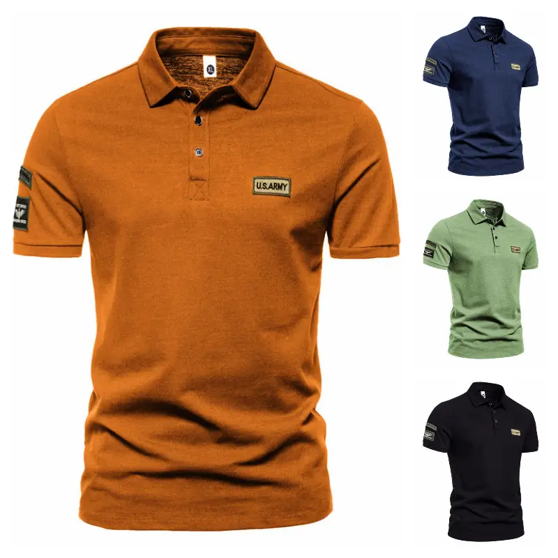 2023 Men Navy Blue Military Style Polo T-Shirt