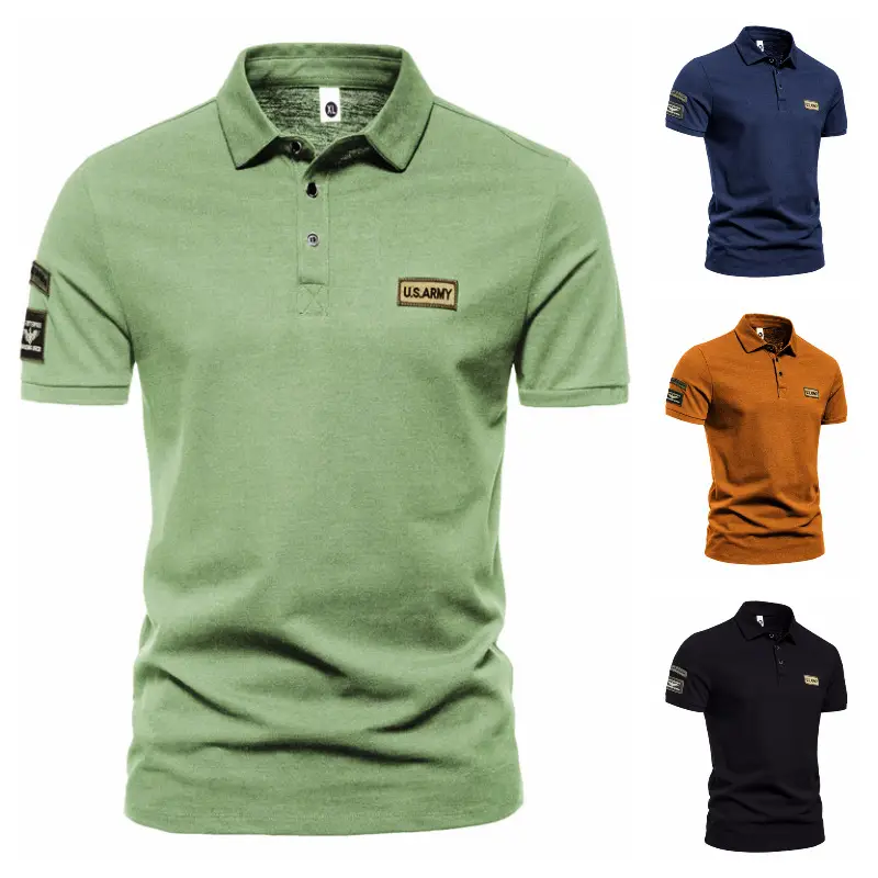 2023 Men Navy Blue Military Style Polo T-Shirt
