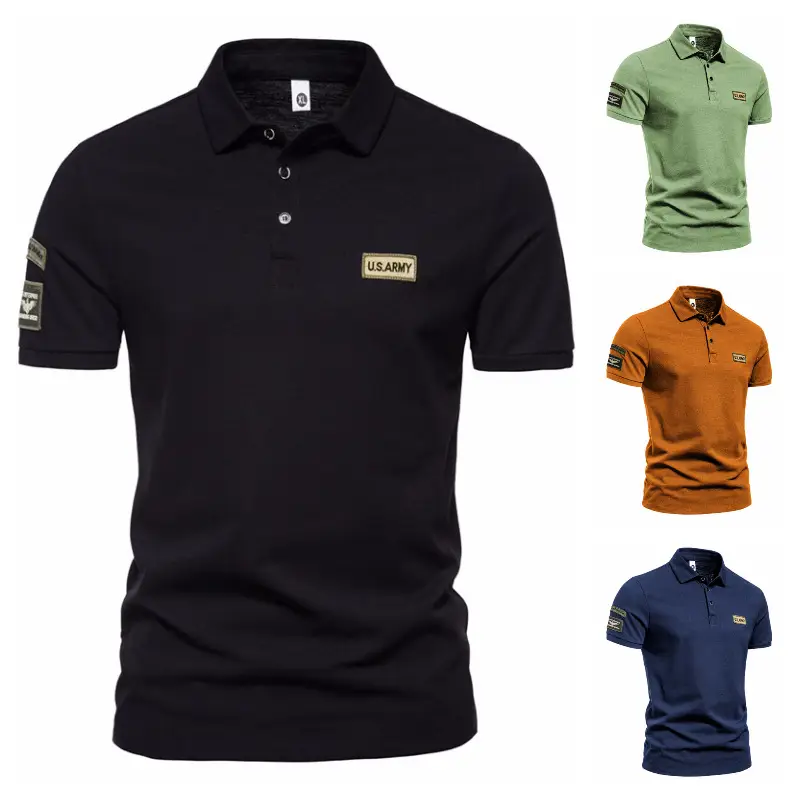2023 Men Navy Blue Military Style Polo T-Shirt