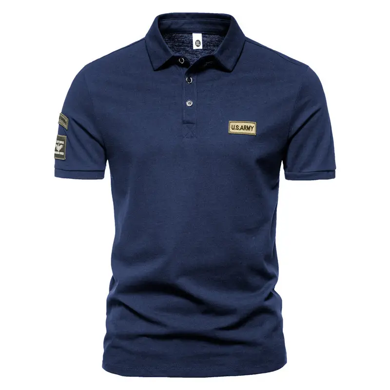 2023 Men Navy Blue Military Style Polo T-Shirt