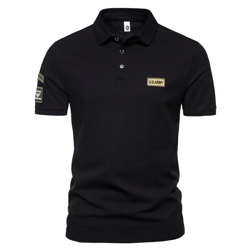 2023 Men Navy Blue Military Style Polo T-Shirt