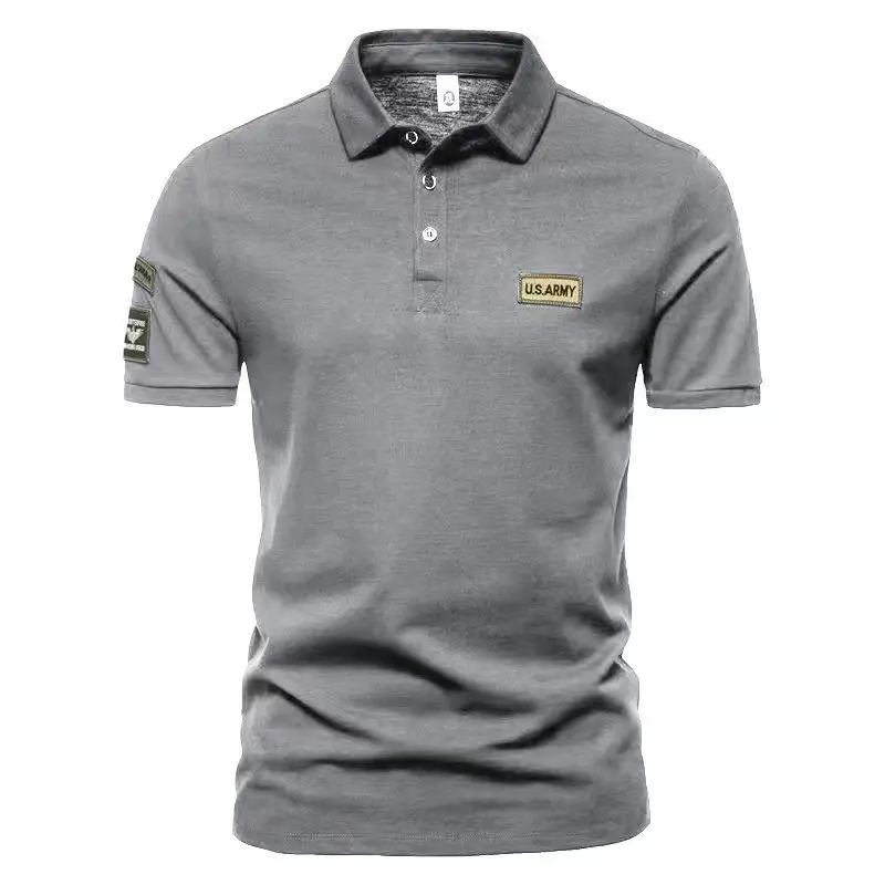 2023 Men Navy Blue Military Style Polo T-Shirt