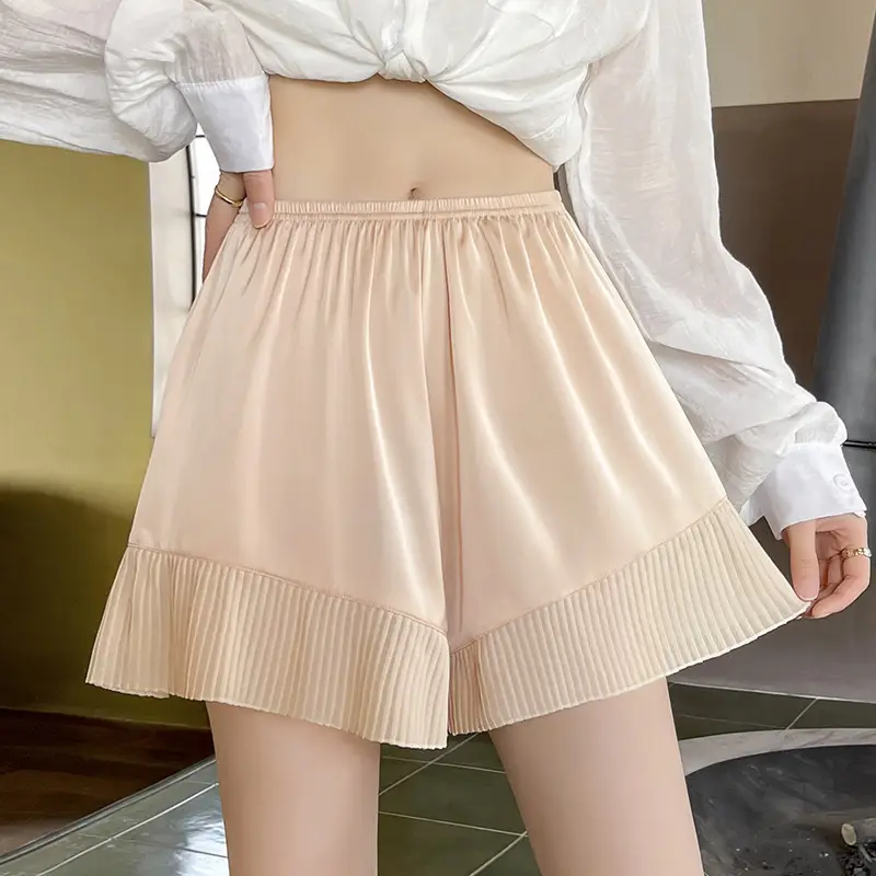 Women Ice Silk Pleated Shorts White 2025 - Image 7