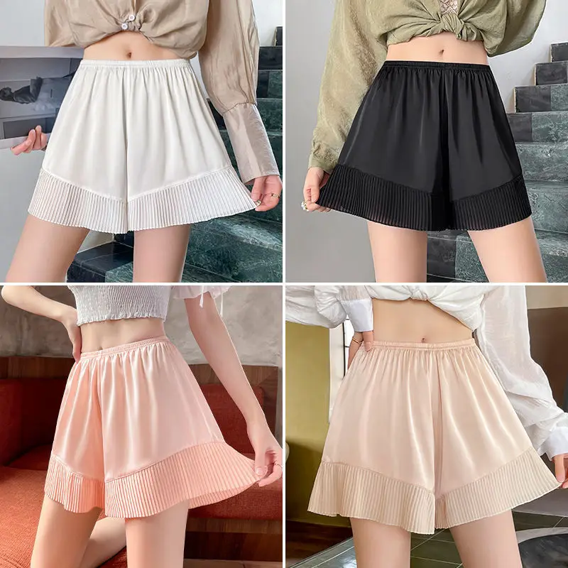 Women Ice Silk Pleated Shorts White 2025 - Image 8