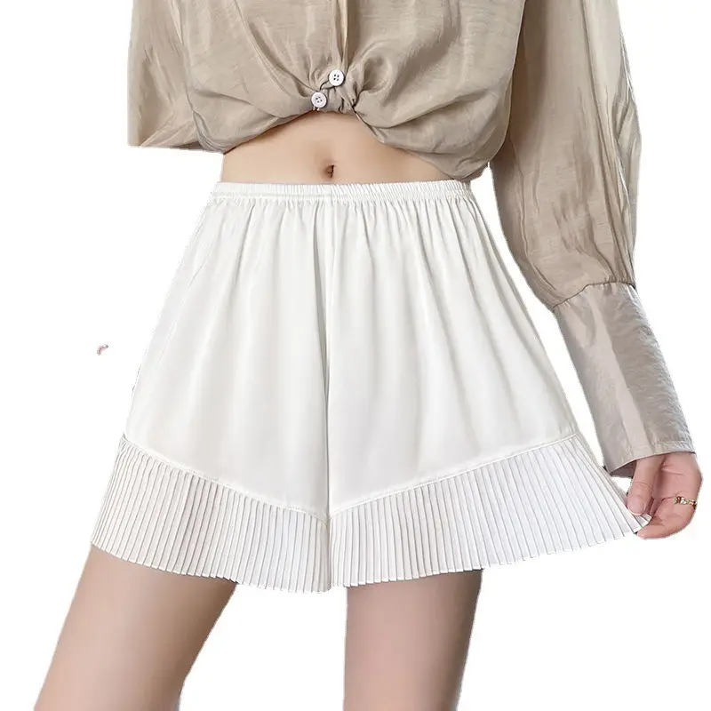 Women Ice Silk Pleated Shorts White 2025 - Image 9