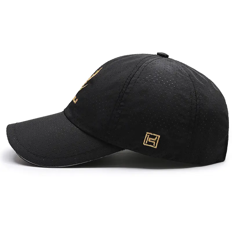 Men's White Perforated Sun Hat with Gold Embroidery