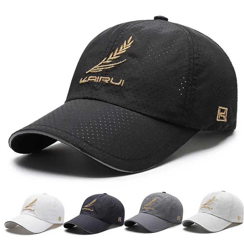 Men's White Perforated Sun Hat with Gold Embroidery