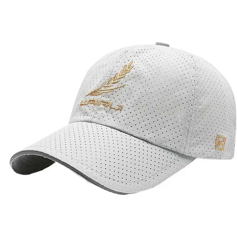 Men's White Perforated Sun Hat with Gold Embroidery