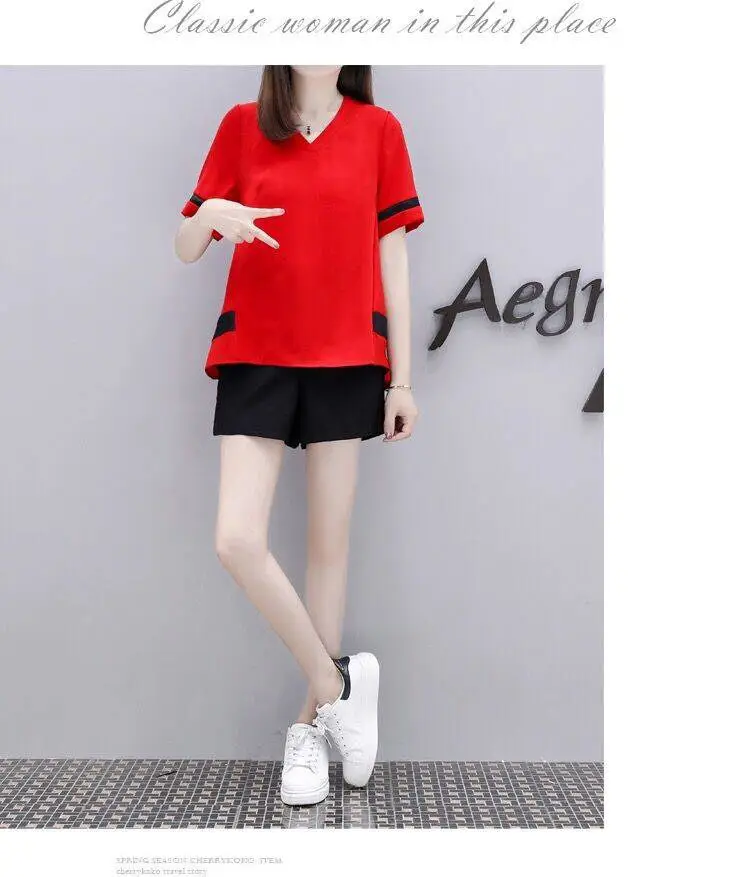 Women's White Black Short Sleeve Loose Summer Suit — feature 5